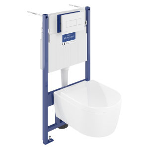 Villeroy & Boch ViConnect Pro S Toilet Frame with Arto Wall Hung Toilet Combi Pack and White Flush Plate