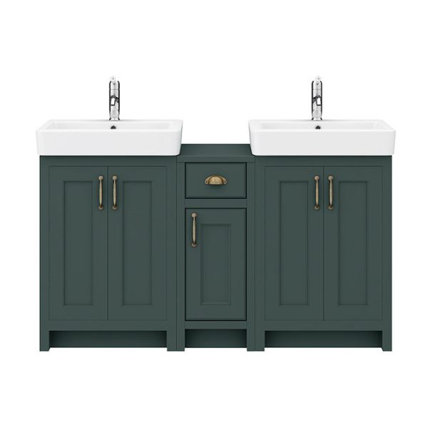 Chatsworth Traditional Green Double Basin Vanity + Cupboard Combination Unit - Image 4