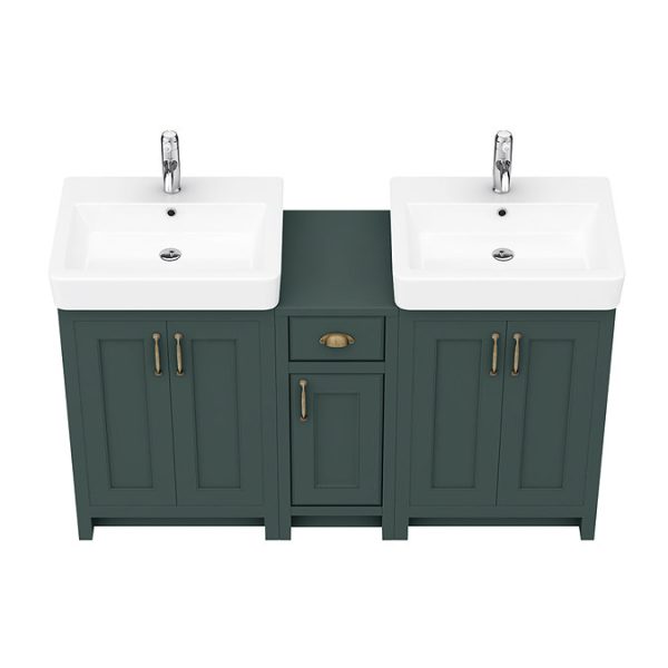 Chatsworth Traditional Green Double Basin Vanity + Cupboard Combination Unit - Image 5