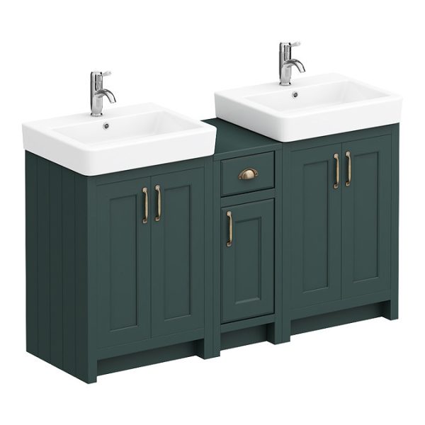 Chatsworth Traditional Green Double Basin Vanity + Cupboard Combination Unit - Image 2