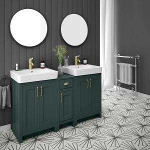 Chatsworth Traditional Green Double Basin Vanity + Cupboard Combination Unit