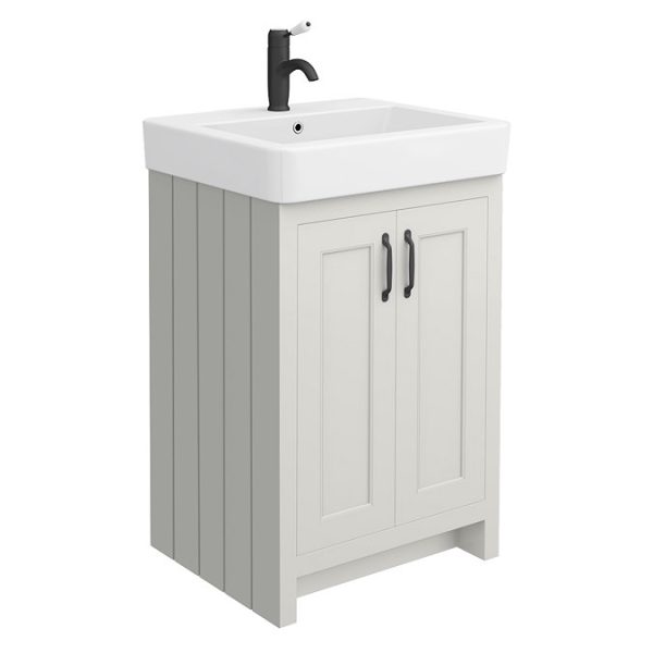 Chatsworth Traditional Grey Double Basin Vanity + Cupboard Combination Unit with Matt Black Handles - Image 4