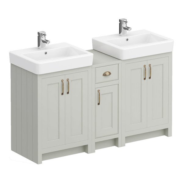 Chatsworth Traditional Grey Double Basin Vanity + Cupboard Combination Unit - Image 3