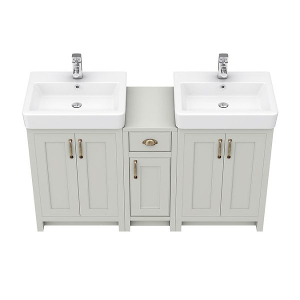 Chatsworth Traditional Grey Double Basin Vanity + Cupboard Combination Unit - Image 4