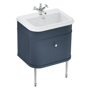 Burlington Chalfont 650mm Blue Single Drawer Vanity Unit with 1TH Ceramic Basin + Chrome Handle