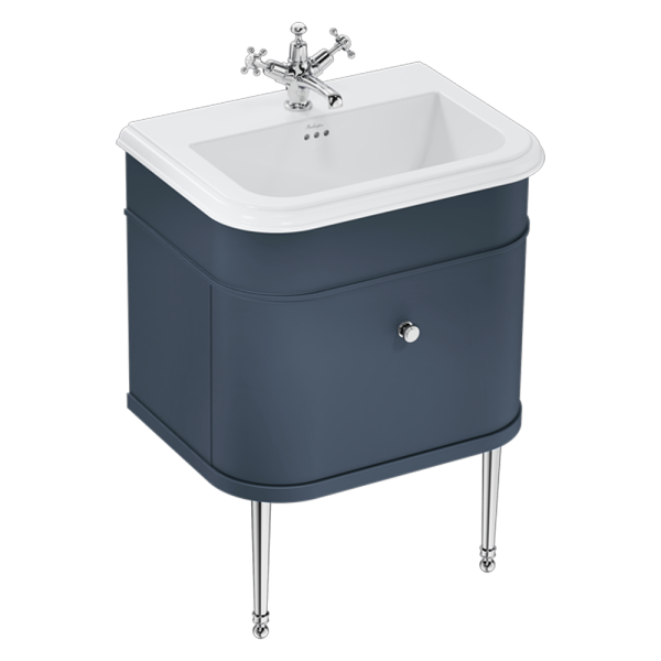 Burlington Chalfont 650mm Blue Single Drawer Vanity Unit with 1TH Ceramic Basin + Chrome Handle
