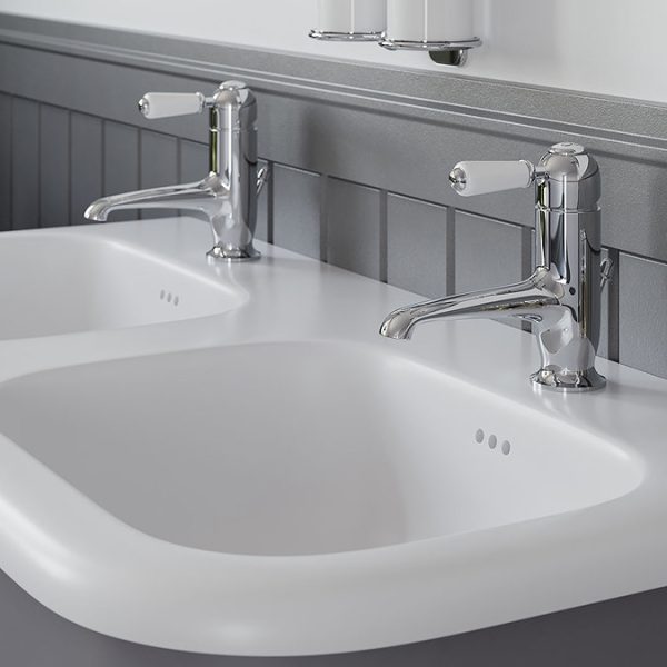 Burlington Chalfont 1000mm Classic Grey Single Drawer Double Basin Unit with Chrome Handles - Image 3