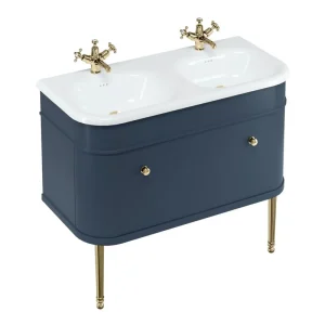 Burlington Chalfont 1000mm Blue Single Drawer Double Basin Unit with Gold Handles