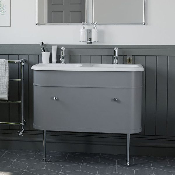 Burlington Chalfont 1000mm Classic Grey Single Drawer Double Basin Unit with Chrome Handles - Image 2