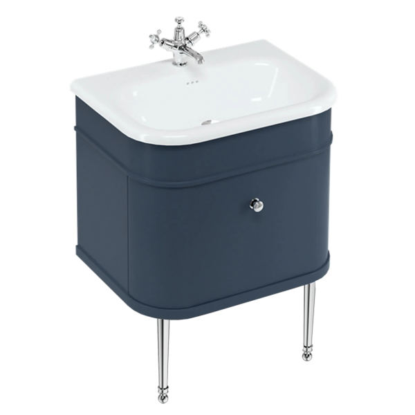 Burlington Chalfont 650mm Blue Single Drawer Vanity Unit with Chrome Handle