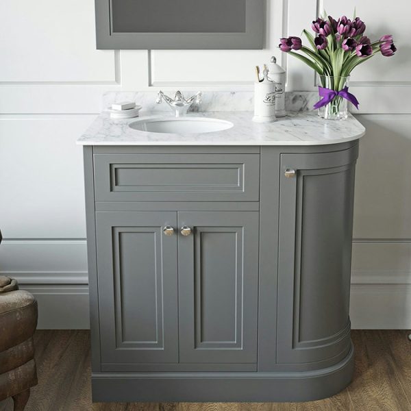 The Bath Co. Chartham 900mm Slate Matt Grey RH Vanity Unit with White Marble Offset Basin - Image 4