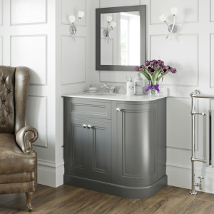 The Bath Co. Chartham 900mm Slate Matt Grey RH Vanity Unit with White Marble Offset Basin