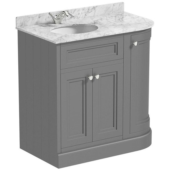 The Bath Co. Chartham 900mm Slate Matt Grey RH Vanity Unit with White Marble Offset Basin - Image 3