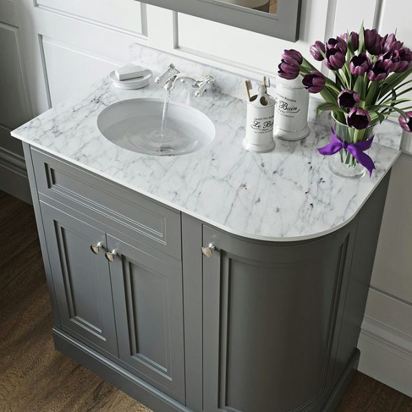 The Bath Co. Chartham 900mm Slate Matt Grey RH Vanity Unit with White Marble Offset Basin - Image 5