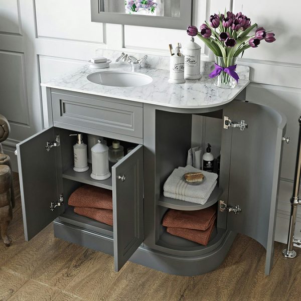 The Bath Co. Chartham 900mm Slate Matt Grey RH Vanity Unit with White Marble Offset Basin - Image 6
