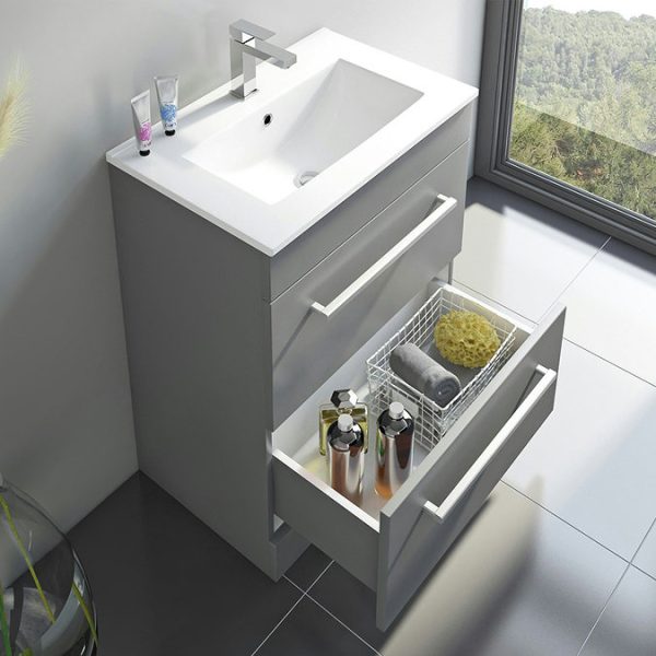 Orchard Derwent 600mm Stone Grey Floor Standing Vanity Drawer Unit with Ceramic Basin - Image 4