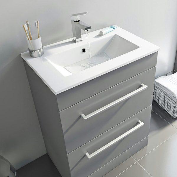 Orchard Derwent 600mm Stone Grey Floor Standing Vanity Drawer Unit with Ceramic Basin - Image 5
