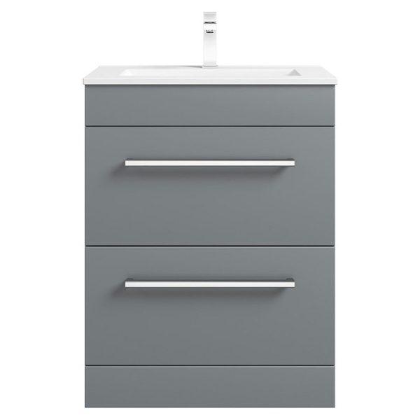 Orchard Derwent 600mm Stone Grey Floor Standing Vanity Drawer Unit with Ceramic Basin - Image 7