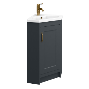 Chatsworth Traditional Graphite Corner Vanity Unit with Antique Brass Handle