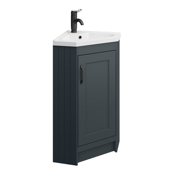 Chatsworth Traditional Graphite Corner Vanity Unit with Matt Black Handle - Image 2