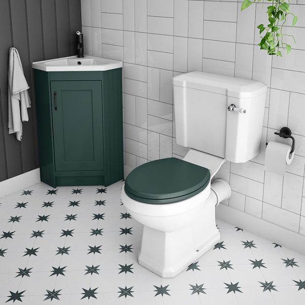 Chatsworth Traditional Green Corner Vanity Unit with Matt Black Handle - Image 3