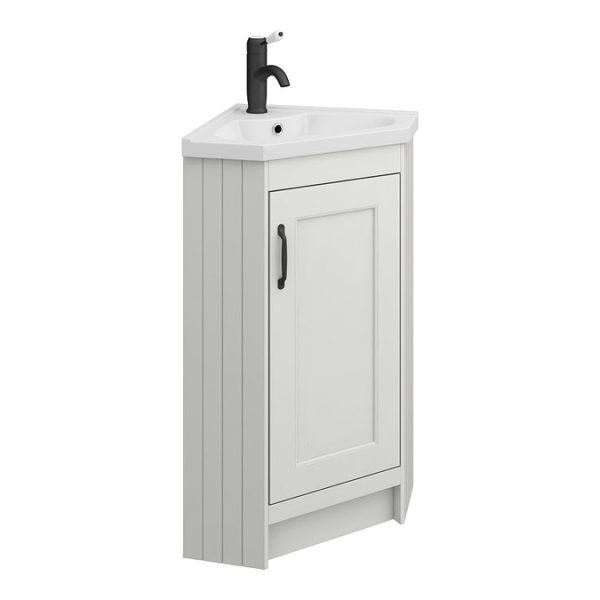 Chatsworth Traditional Grey Corner Vanity Unit with Matt Black Handle - Image 2