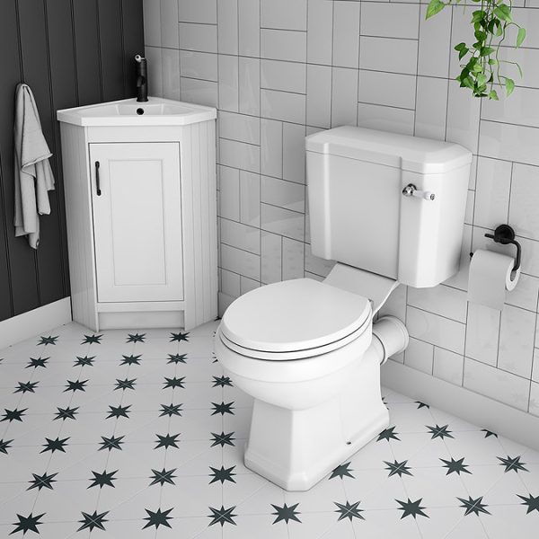 Chatsworth Traditional White Corner Vanity Unit with Matt Black Handle - Image 5