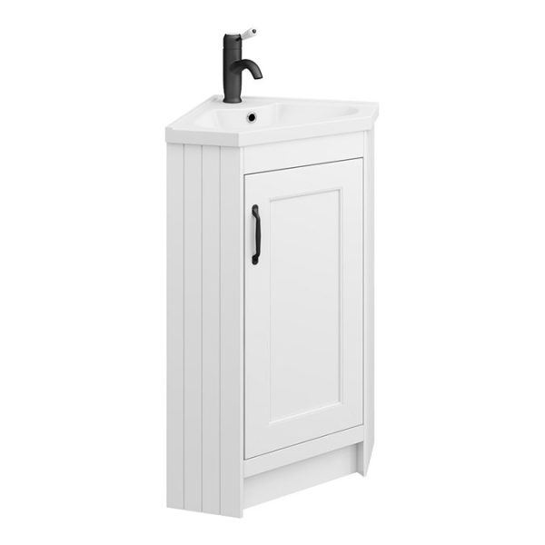 Chatsworth Traditional White Corner Vanity Unit with Matt Black Handle - Image 2