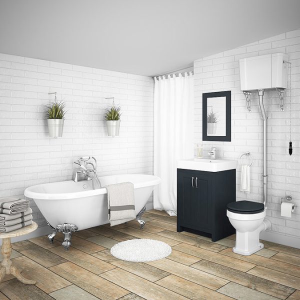 Chatsworth High Level Traditional Toilet w. Graphite Seat & Black Flush Pull Handle - Image 2
