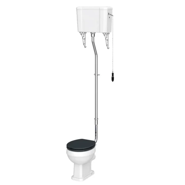 Chatsworth High Level Traditional Toilet w. Graphite Seat & Black Flush Pull Handle