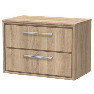 Arezzo Moda 800mm Rustic Oak Wall Hung 2 Drawer Countertop Vanity Unit with Chrome Handles