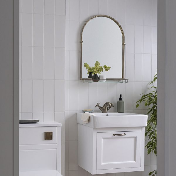 Chatsworth Traditional 700 x 490mm Arched Mirror with Glass Shelf   Antique Brass - Image 2