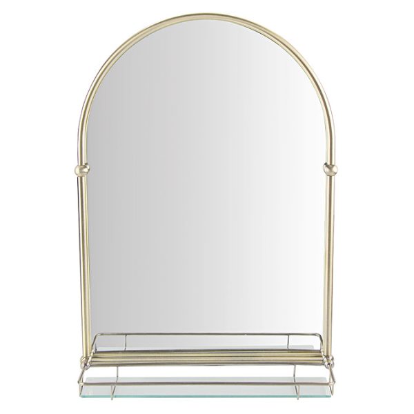 Chatsworth Traditional 700 x 490mm Arched Mirror with Glass Shelf   Antique Brass - Image 3