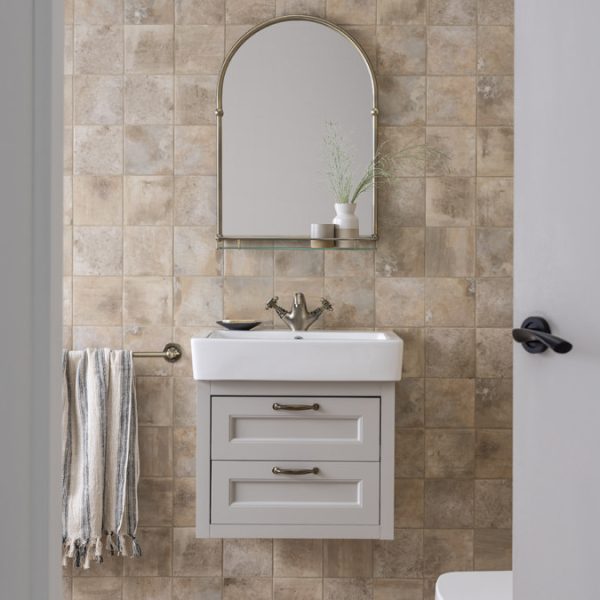 Chatsworth Traditional 700 x 490mm Arched Mirror with Glass Shelf   Antique Brass - Image 6
