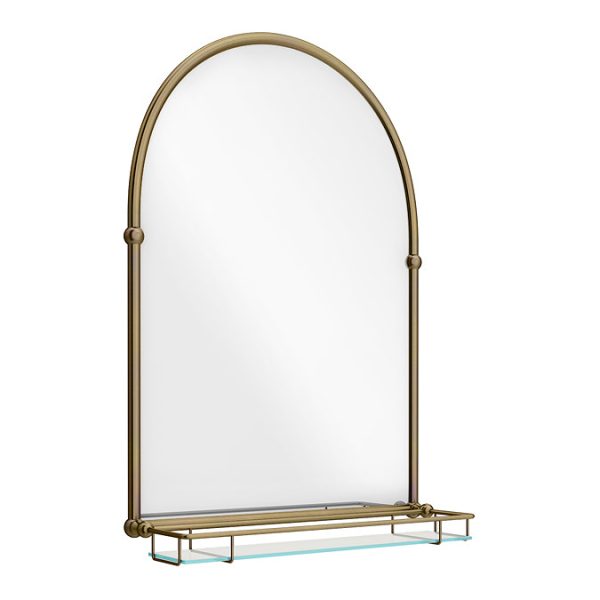 Chatsworth Traditional 700 x 490mm Arched Mirror with Glass Shelf   Antique Brass - Image 5