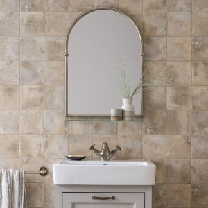 Chatsworth Traditional 700 x 490mm Arched Mirror with Glass Shelf   Antique Brass