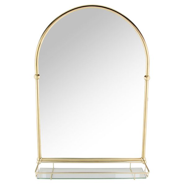 Chatsworth Traditional 700 x 490mm Arched Mirror with Glass Shelf   Brushed Brass - Image 5