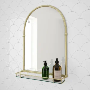 Chatsworth Traditional 700 x 490mm Arched Mirror with Glass Shelf   Brushed Brass