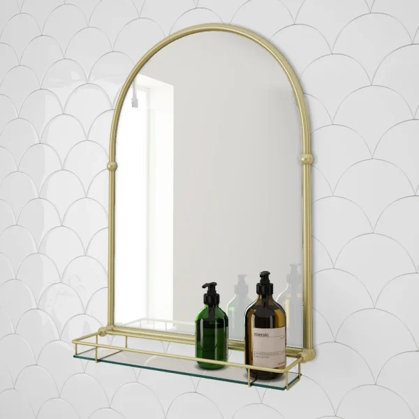 Chatsworth Traditional 700 x 490mm Arched Mirror with Glass Shelf   Brushed Brass