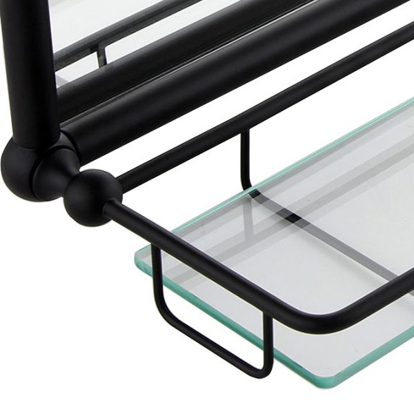 Chatsworth Traditional 700 x 490mm Arched Mirror with Glass Shelf   Matt Black - Image 6
