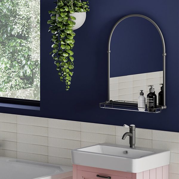 Chatsworth Traditional 700 x 490mm Arched Mirror with Glass Shelf   Matt Black - Image 2