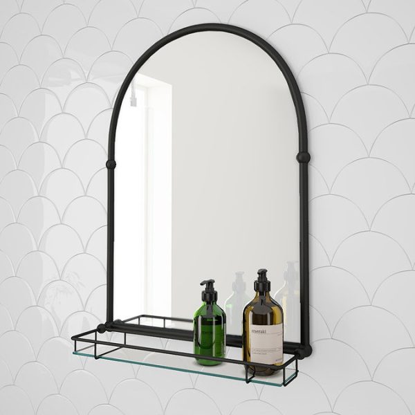 Chatsworth Traditional 700 x 490mm Arched Mirror with Glass Shelf   Matt Black - Image 3
