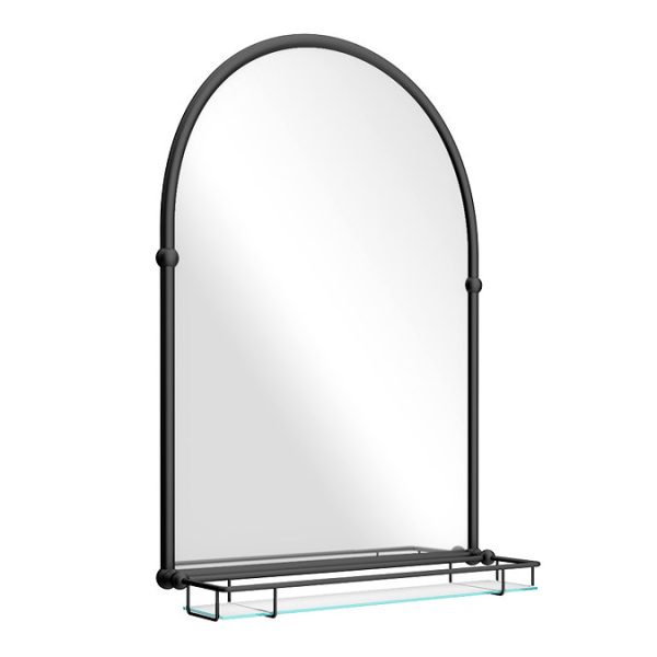 Chatsworth Traditional 700 x 490mm Arched Mirror with Glass Shelf   Matt Black - Image 9