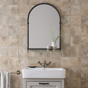 Chatsworth Traditional 700 x 490mm Arched Mirror with Glass Shelf   Matt Black