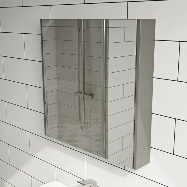 Clarity 600 x 600mm Satin Grey Mirror Cabinet