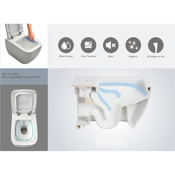 RAK Series 600 Rimless Back To Wall Pan + Slim Soft Close Seat - Image 3