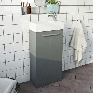Clarity Compact Satin Grey 410mm Wide Floor Standing Vanity Unit with Basin