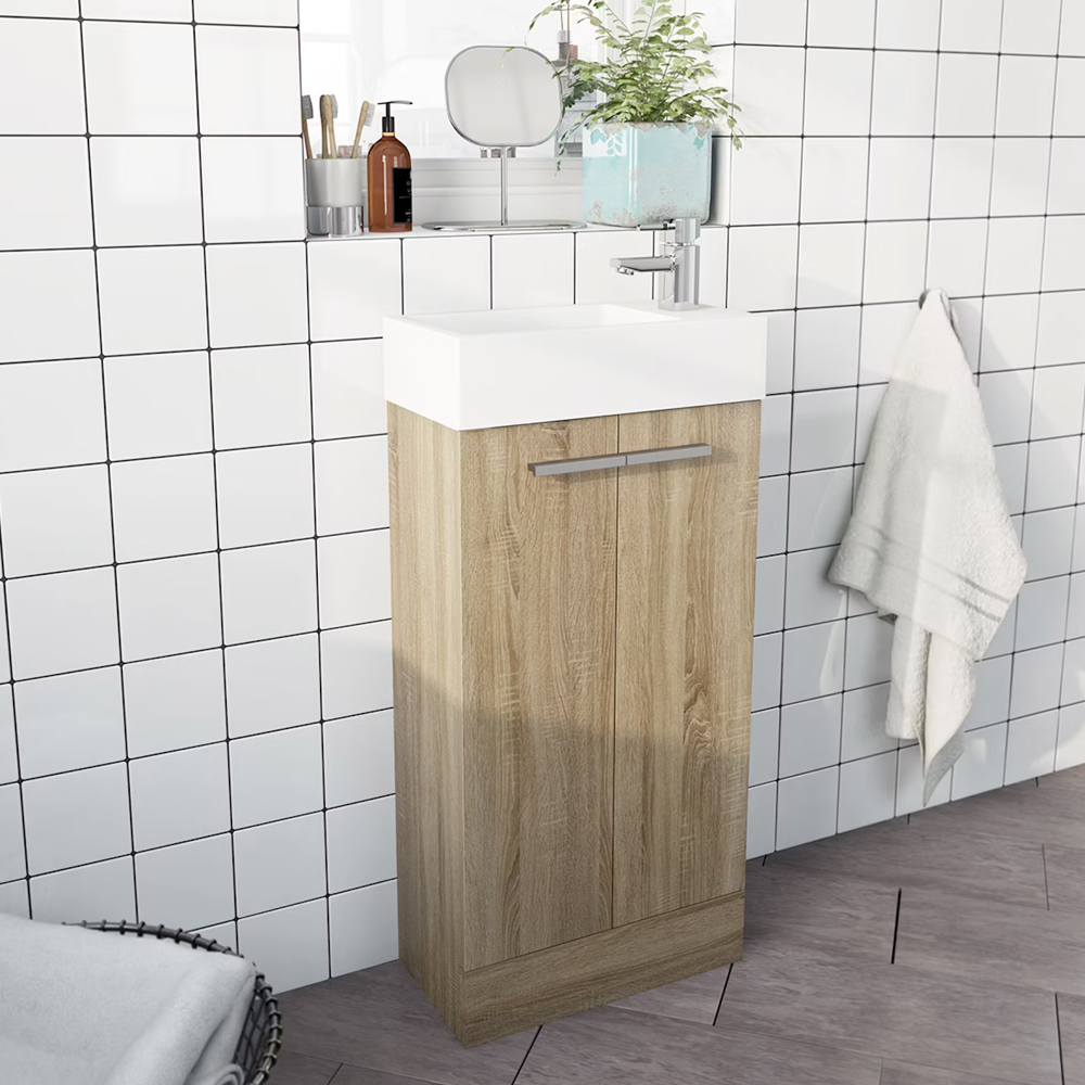 Clarity Compact Oak Floorstanding 410mm Vanity Unit and Basin