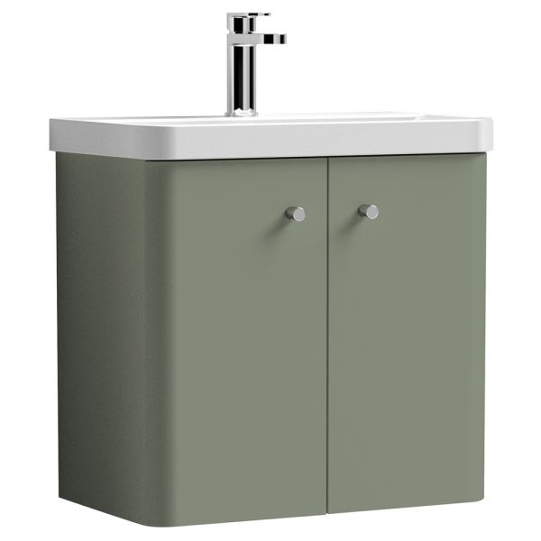 Cruze 600mm Curved Satin Green Wall Hung Vanity Unit