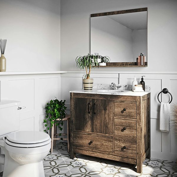 The Bath Co. Dalston 750 x 800mm Rustic Wood Bathroom Mirror with Shelf - Image 2